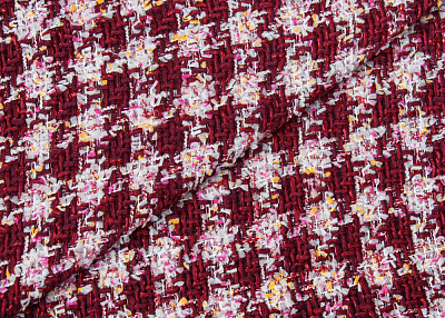 Фото ткани Хлопковая ткань тип Chanel, цвет - белый, бордовый, клетка