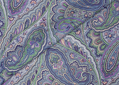 Фото ткани Хлопковая ткань тип Etro, цвет - фиолетовый, синий, зеленый, голубой, пейсли