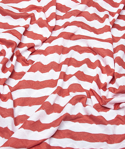 Трикотаж тип Missoni, цвет - белый и коралловый, полоска. Изображение 4