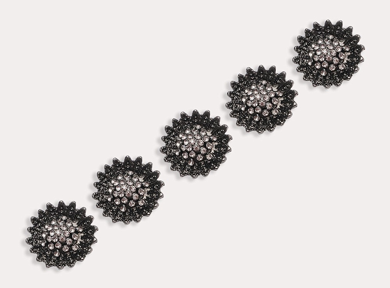 Фото ткани Пуговица в форме цветка со стразами (металл), цвет - металлик