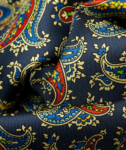 Твиловый шелк тип Etro (купон), цвет - синий, пейсли. Изображение 4