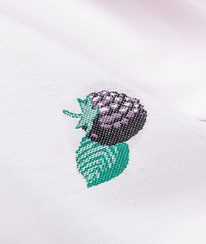 Хлопковая ткань тип Etro с вышивкой, цвет - розовый и оранжевый, ягоды. Изображение 4
