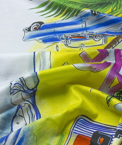 Хлопковый трикотаж тип Versace (купон), цвет - желтый, синий, красный, белый, зеленый, фуксия. Изображение 4