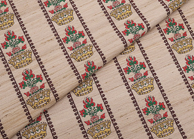 Фото ткани Жаккард стиль Dolce&Gabbana с рисунком, цвет - бежевый, полоска, цветы