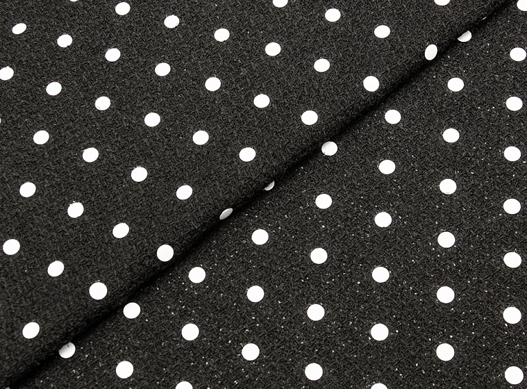Фото ткани Шерстяной твид тип Chanel в горох, цвет - черный