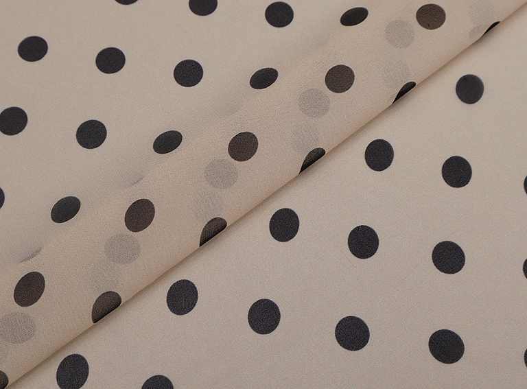 Фото ткани Шифон в горох, цвет - бежевый