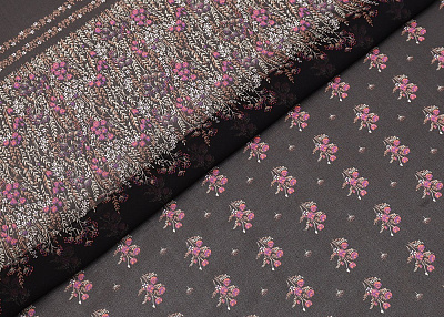 Фото ткани Шифон с цветами (купон) черный, цвет - черный