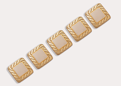 Фото ткани Пуговица квадратная пластиковая, цвет - золотой