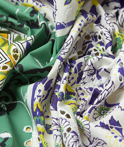 Хлопковое шитье тип Etro, цвет - фиолетовый, желтый, белый, зеленый. Изображение 4
