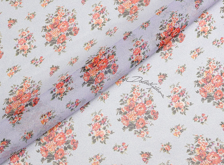 Фото ткани Шифон с цветами тип Dolce&Gabbana, цвет - голубой