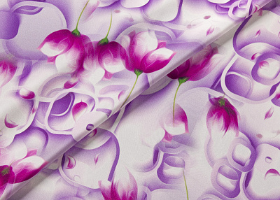 Фото ткани Натуральный шелк с рисунком, цвет - фиолетовый и розовый
