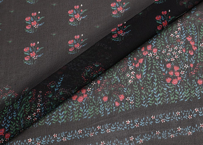 Фото ткани Шифон с цветами (купон), цвет - черный