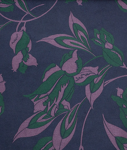 Шерстяная ткань тип Versace с рисунком, цвет - синий, зеленый, цветы. Изображение 5