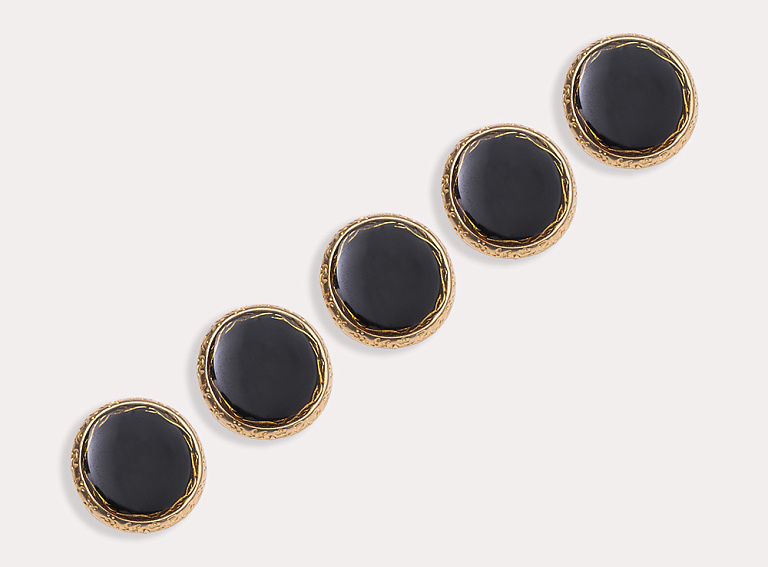 Фото ткани Пуговица круглая с эмалью, цвет - черный и золотой