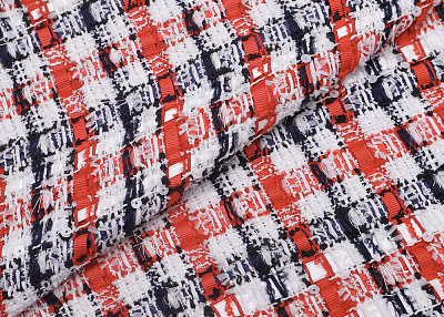 Фото ткани Хлопковый твид тип Valentino с рисунком, цвет - синий, красный, белый