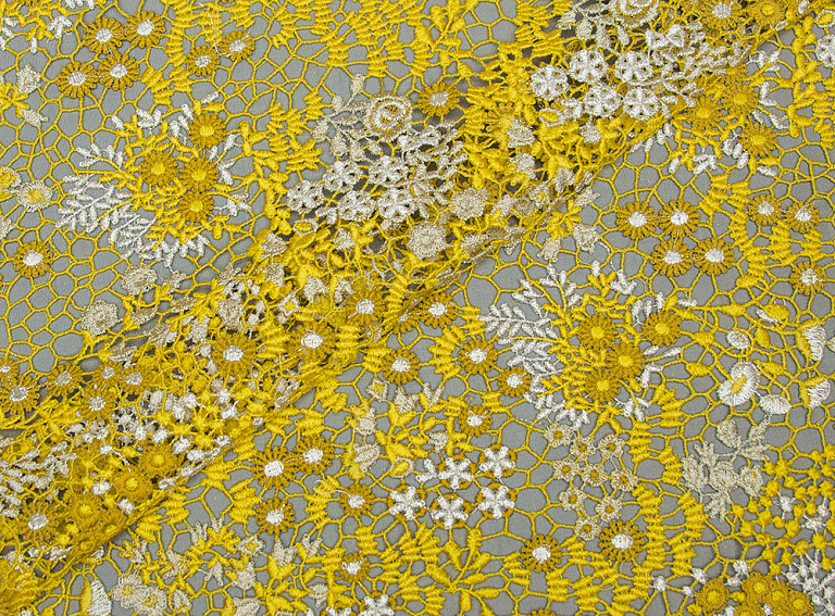 Фото ткани Кружево, цвет - желтый и серебро