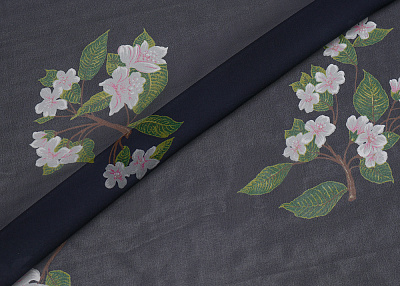 Фото ткани Шифон тип Valentino с цветами, цвет - синий