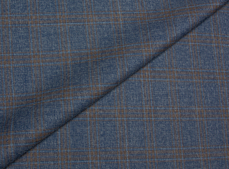 Фото ткани Шерстяная ткань тип Loro Piana, цвет - синий, коричневый, клетка