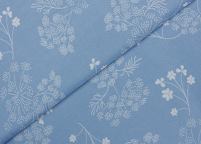 Фото ткани Шифон, цвет - голубой, молочный, цветы