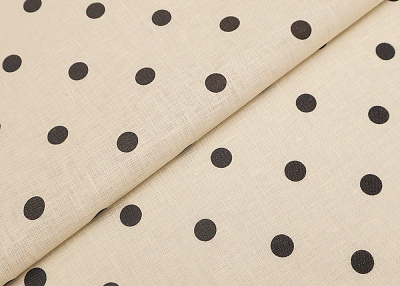 Фото ткани Льняная ткань в черный горох, цвет - сливочный