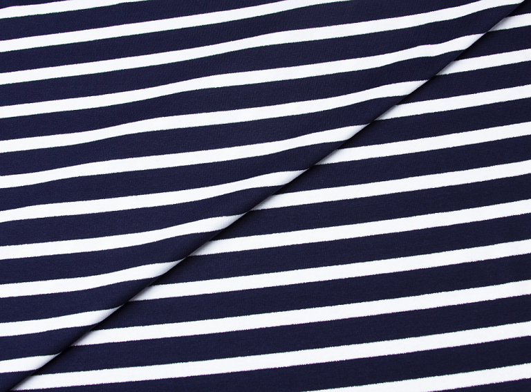 Фото ткани Хлопковый трикотаж с люрексом, цвет - темно-синий и полоска