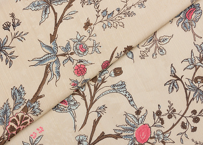 Фото ткани Батист тип Etro, цвет - бежевый, розовый, коричневый, голубой, цветы