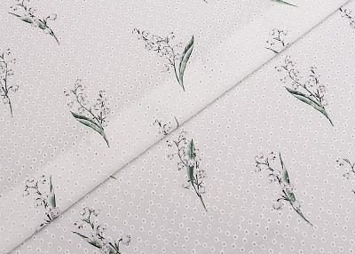 Фото ткани Хлопковое шитье ландыши тип Dior, цвет - белый