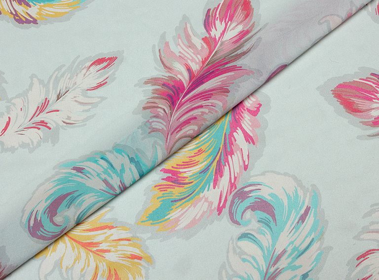 Фото ткани Шифон тип Chanel с перьями, цвет - голубой