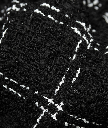 Хлопковый твид тип Chanel с блеском, цвет - белый, черный, клетка. Изображение 4