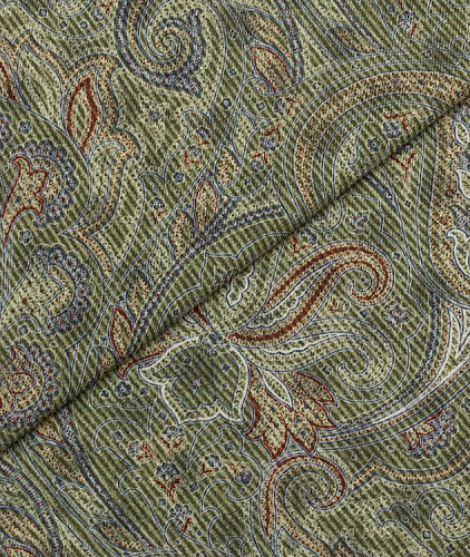 Кашемировая ткань тип Etro с рисунком, цвет - зеленый и пейсли. Изображение 1