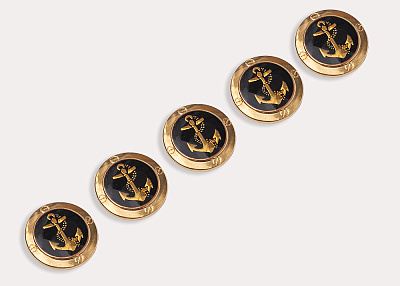 Фото ткани Пуговица круглая с якорем (пластик), цвет - черный и золотой