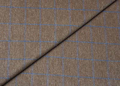 Фото ткани Льняная ткань с шелком, цвет - синий, коричневый, клетка, меланж