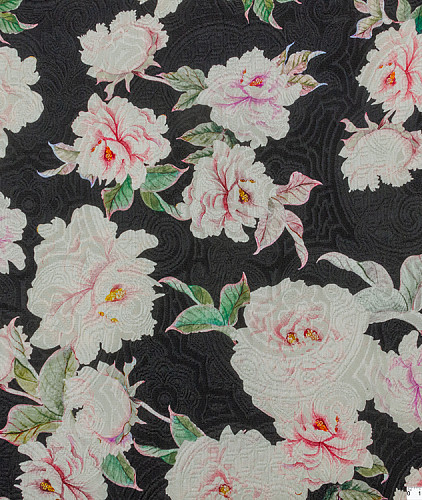 Жаккард тип Dolce&Gabbana с цветами, цвет - черный, розовый, зеленый. Изображение 5
