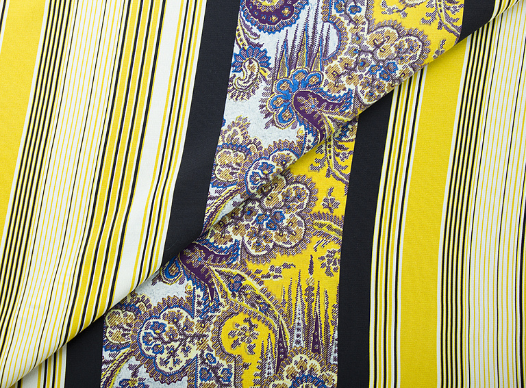 Фото ткани Натуральный шелк в полоску, цвет - желтый