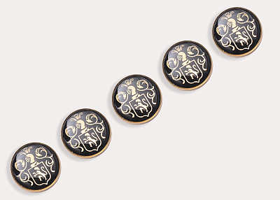 Фото ткани Пуговица круглая с гербом, цвет - черный и золотой