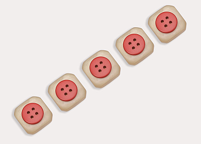 Фото ткани Пуговица квадратная, цвет - бежевый и красный