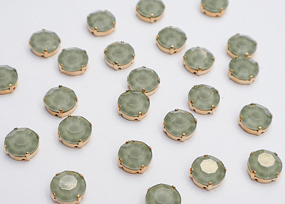 Фото ткани Стразы, цвет - зеленый и золотой