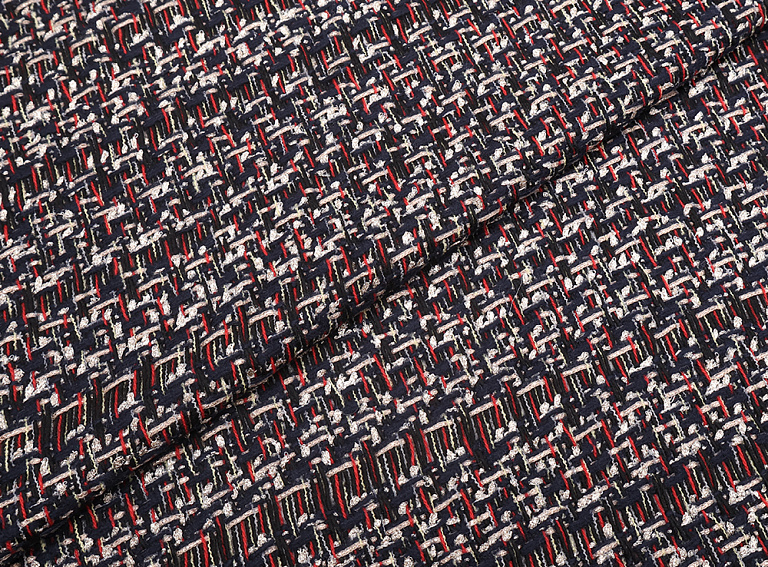 Фото ткани Хлопковый твид тип Chanel с люрексом, цвет - синий и красный