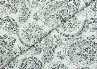 Фото ткани Натуральный шелк с хлопком (купон), цвет - белый, серый, пейсли