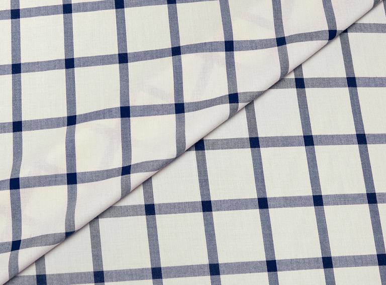 Фото ткани Шерстяная ткань тип Valentino, цвет - молочный, темно-синий, клетка