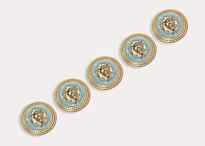 Фото ткани Пуговица круглая с гербом, цвет - голубой и золотой