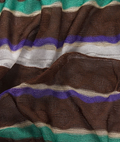 Вискоза тип Missoni, цвет - фиолетовый, коричневый, зеленый, полоска. Изображение 5