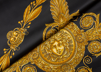 Фото ткани Платок тип Versace с рисунком (купон), цвет - желтый и черный