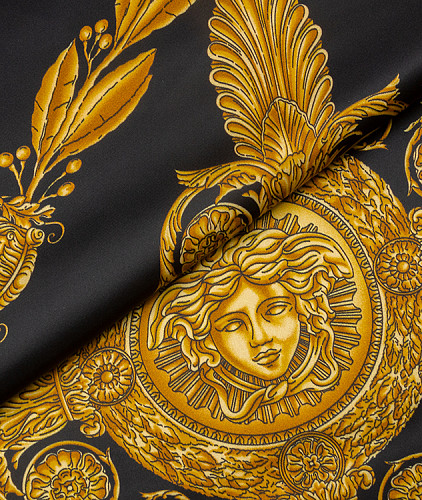 Вискоза тип Versace с рисунком (купон), цвет - желтый и черный. Изображение 1