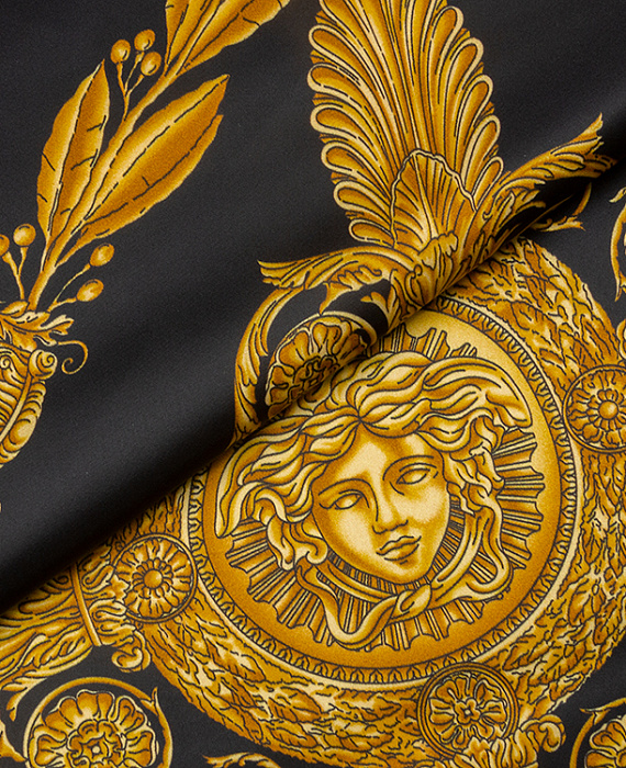 Вискоза тип Versace с рисунком (купон), цвет - желтый и черный. Изображение 1