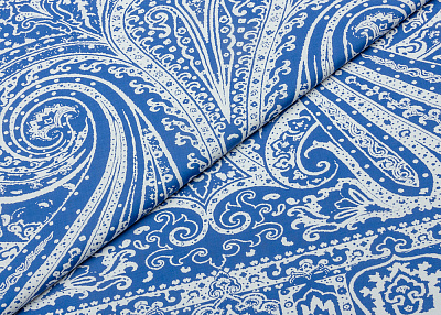Фото ткани Хлопковая ткань тип Etro с рисунком (купон), цвет - синий и белый