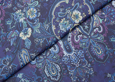 Фото ткани Шифон тип Etro, цвет - фиолетовый, молочный, голубой, пейсли