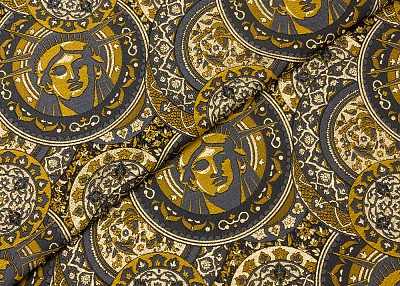 Фото ткани Шелковый жаккард тип Versace, цвет - золотой