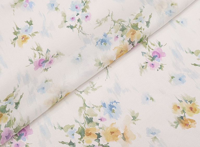 Фото ткани Шифон с мелкими цветами, цвет - белый