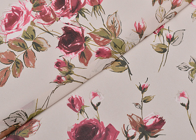 Фото ткани Шифон с розами, цвет - бежевый